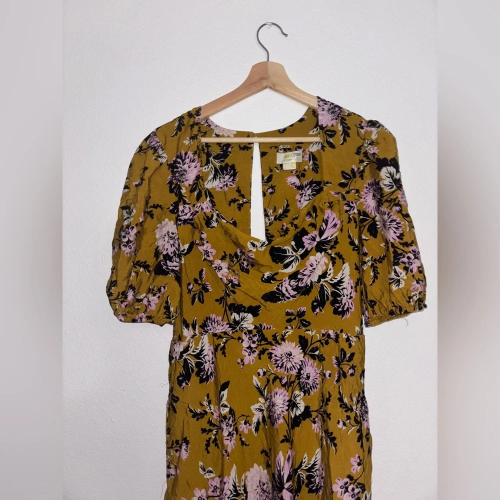 ANTHROPOLOGIE MAEVE PUFF SLEEVE MIDI DRESS IN GOLD size 14 - Picture 5 of 8